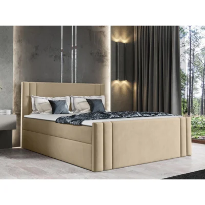 MIRJAN24 Boxspringbett CARMEN in Beige, Liegefläche 120x200 cm – mit Bettkasten, Bonellfederkern